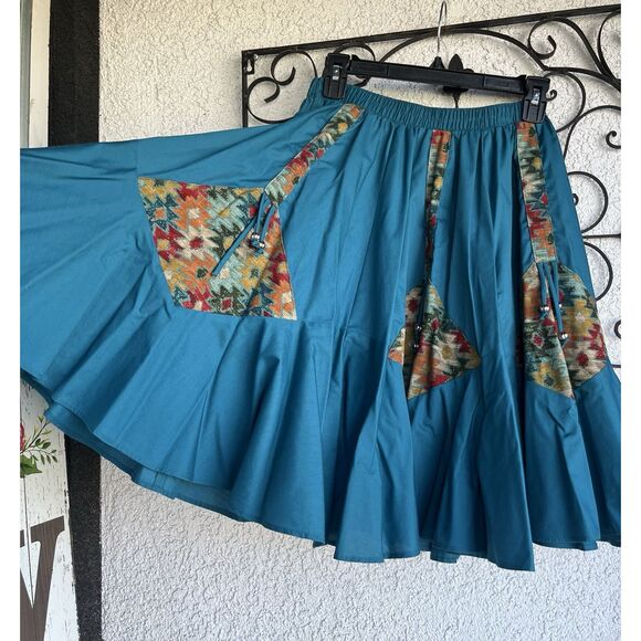 Malco Modes Western Ruffled Pleated Skirt - Size Small - Teal Blue - Picture 7 of 9